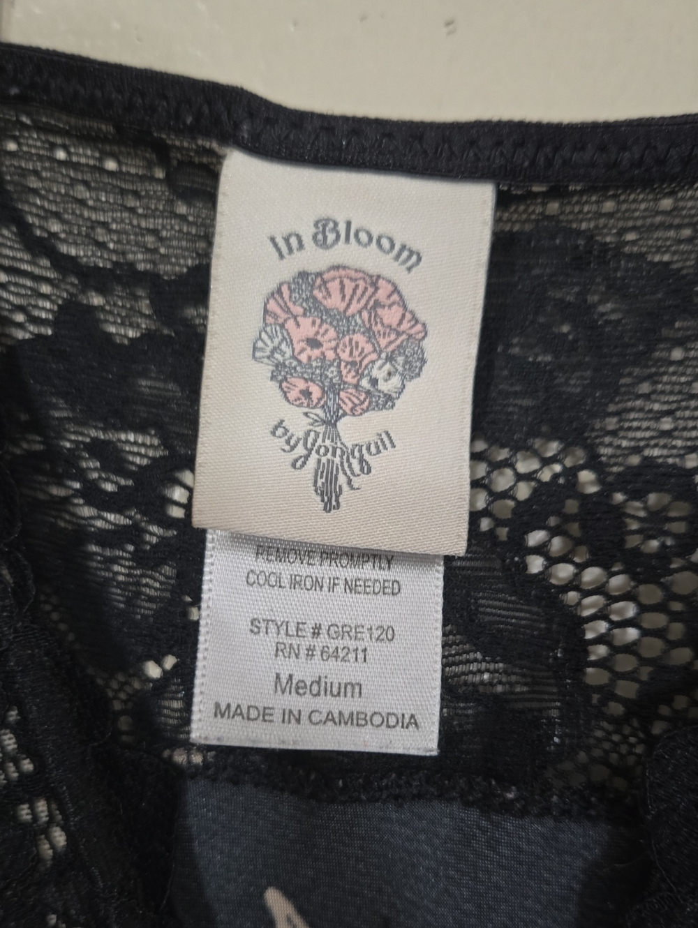 In Bloom By Jonquil Black and Cream Lace-Trim Floral Maxi Lingerie Size Medium - Picture 3 of 7